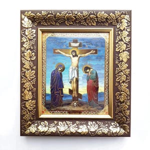 Icon of the crucifixion of Jesus Christ, Folding icon, Jesus christ, Mother of god, Orthodox icon, Small icon, Pocket icon, Christian icon