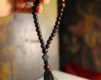 Orthodox Wooden Prayer Beads with Tassel – Handmade Black Wood Orthodox rosaries, prayer beads, first communion