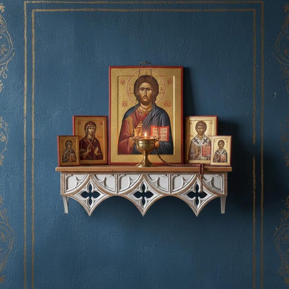 Wooden Shelf for a Home Iconostasis, Orthodox Home Icon Stand