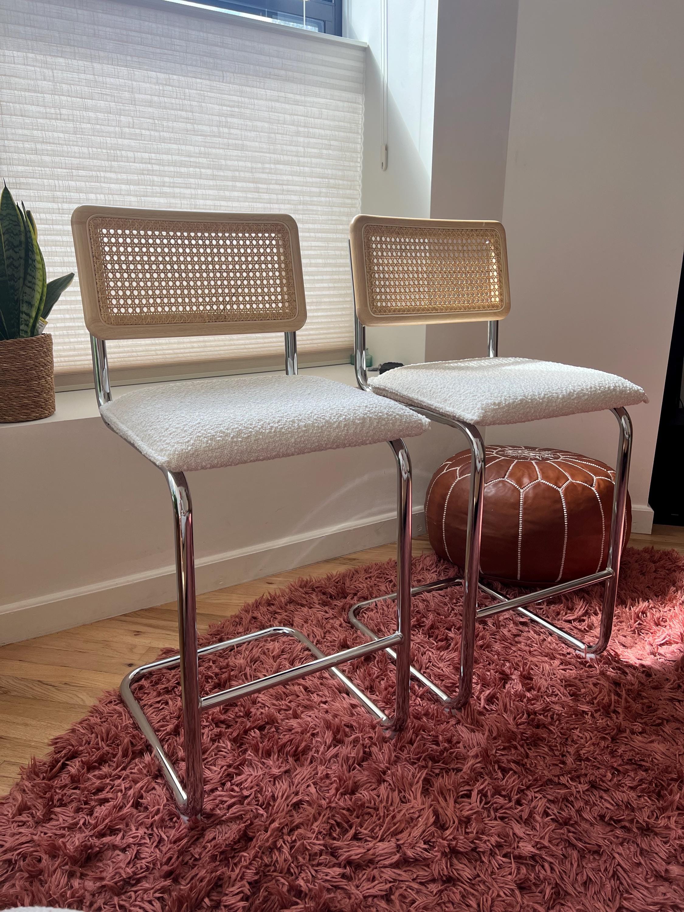 Set of 4 Counter Height Bar Stools Mid Century Modern MCM Wood / Rattan for Kitchen Island