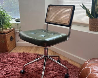 Office Desk Chair mid century modern MCM Rattan / Wood