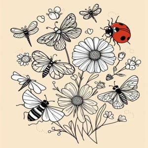 Ladybird and Flowers Cross-stitch Pattern. Instant Download