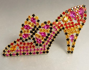 Vintage Escada Rhinestone Brooch High Heel Shoe Brooch Statement Jewelry