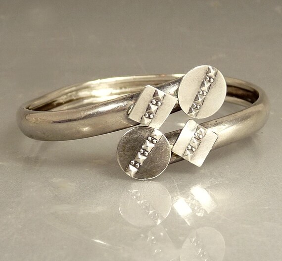 Antique Sterling Silver Bypass Cuff Bracelet - image 8