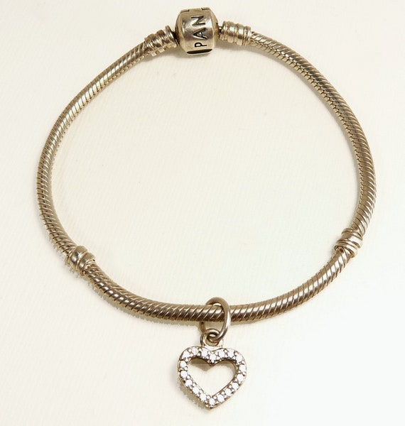 Pandora Sterling 925 Bracelet Diamond Heart Charm… - image 5