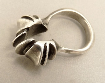 Sterling Silver Brutalist Ring Viking Modernist Wings Statement Rings