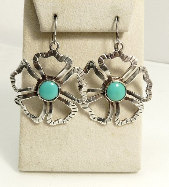 Southwestern Sterling & Faux Turquoise Earrings S… - image 3