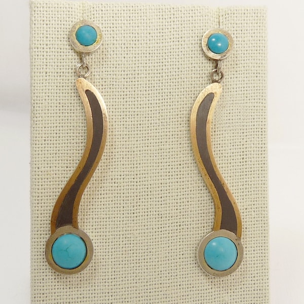 Cecilia Tono Taxco Earrings Mixed Metals Piedra Negra & Turquoise