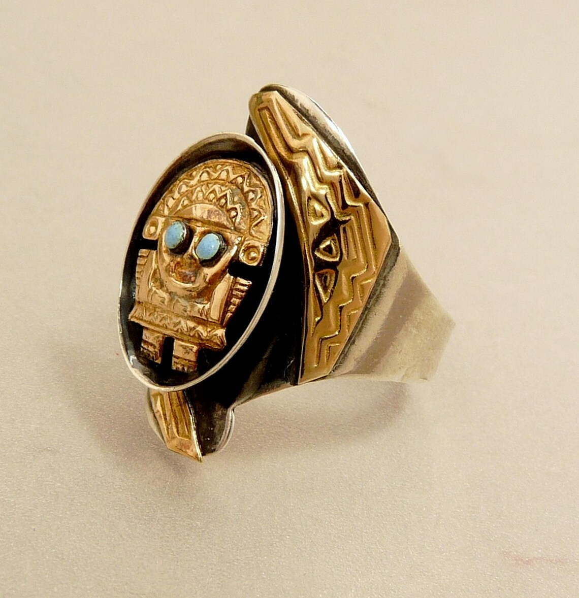 Peruvian Inca 18K Sterling 925, & Turquoise Ring Vintage Jewelry - Etsy