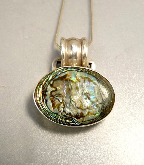 Mexico Sterling 925 & Abalone Pendant Necklace - image 2