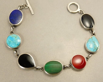 PRECIV Sterling 925 Multi Gemstone Bracelet Reversible