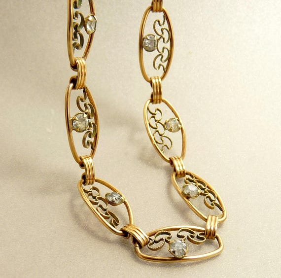 Vintage 12K Gold Filled & Rhinestone Necklace PR. St. Company