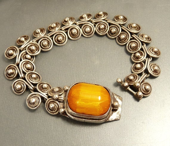 Sterling 925 Scroll Link Chain & Yellow Stone Bra… - image 3