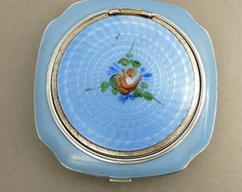 Vintage Evans Compact Blue Guilloche Enamel Art Deco