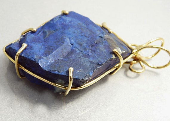 Vintage 14K Gold & Lapis Pendant Wire Wrapped Sta… - image 7