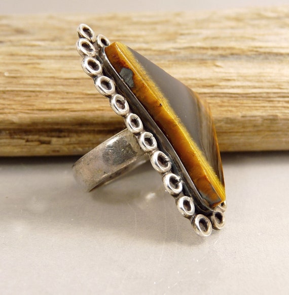 Mid Century Mexico Sterling & Tiger Eye Ring Mode… - image 6