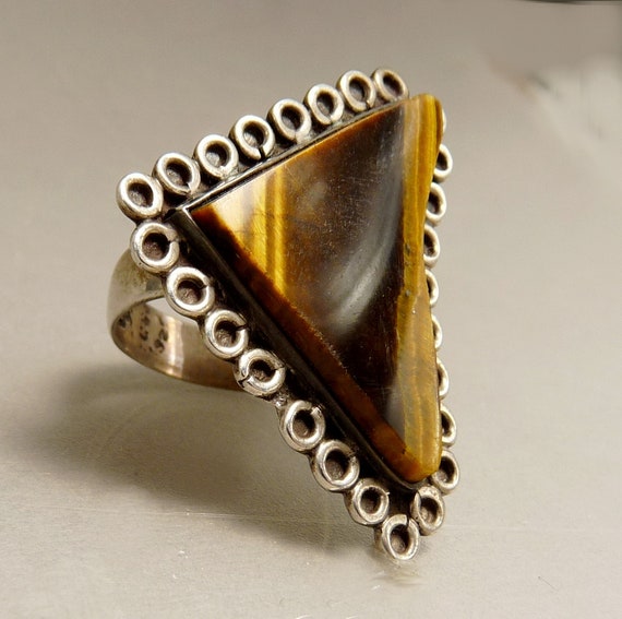 Mid Century Mexico Sterling & Tiger Eye Ring Mode… - image 3