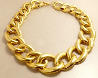 Kenneth Lane Chunky Chain Necklace Satin Gold Finish Vintage KJL Jewelry