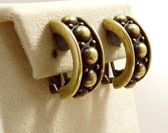 Vintage Christian Dior Brass Clip Earrings Half Hoop