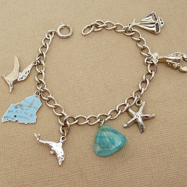 Vintage Charm Bracelet Sterling Silver Maine Charms