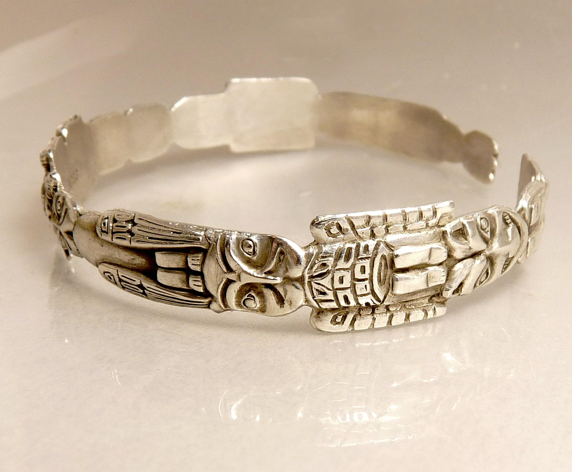 NW Haida Sterling Silver Totem Pole Bangle Bracelet - Etsy