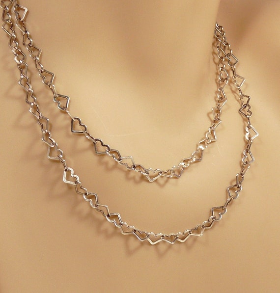 Sterling 925 Heart Link Necklace 34" Vintage Jewel