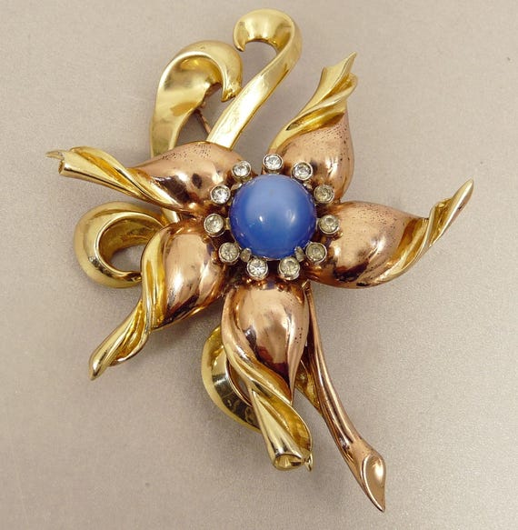 Vintage Coro Floral Rose Brooch in Metallic Copper Vintage Coro Roses Pin Earrings Set, Coro Flower Brooch  main image 2