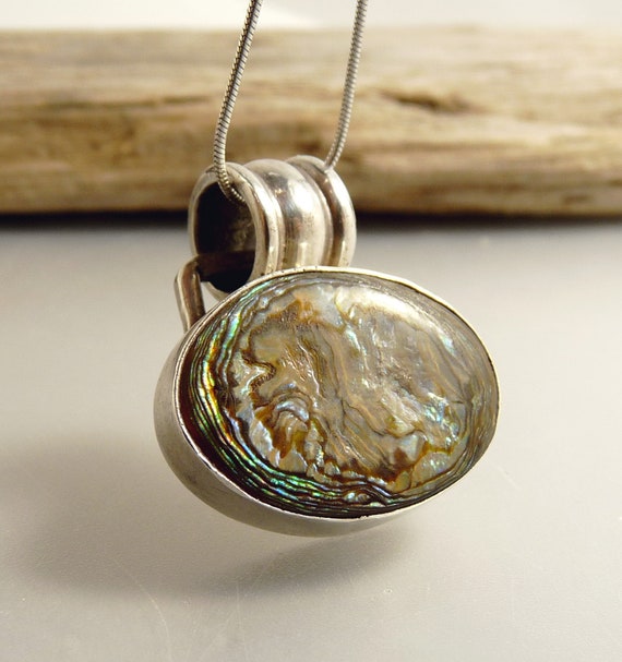 Mexico Sterling 925 & Abalone Pendant Necklace - image 1