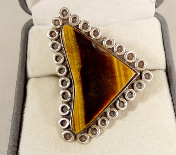 Mid Century Mexico Sterling & Tiger Eye Ring Mode… - image 2