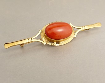 Vintage 18k Gold & Coral Bar Pin Brooch Lapel Collar Pin