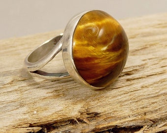 Vintage Taxco Mexico Sterling 925 & Tiger Eye Ring Statement Jewelry