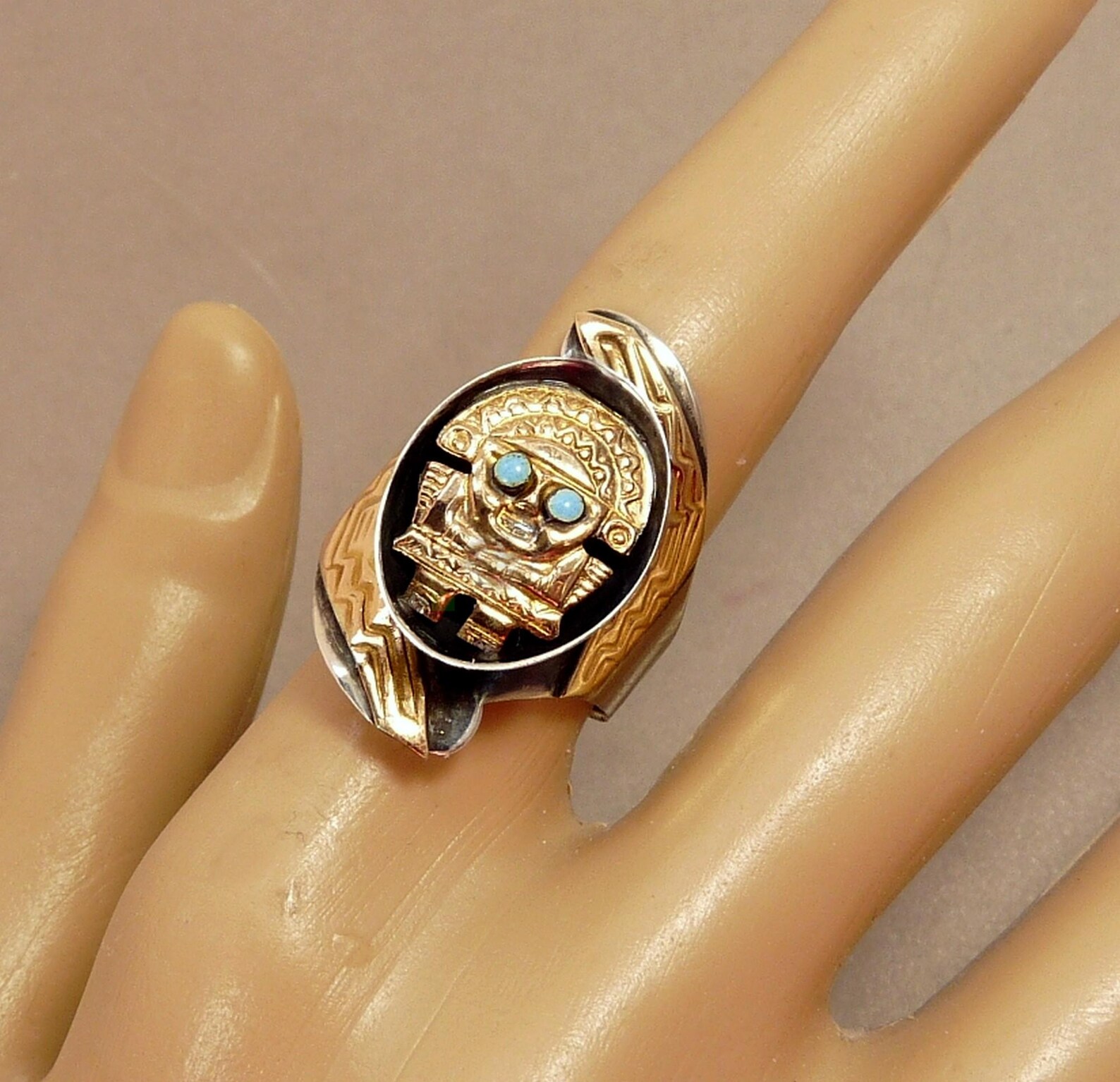Peruvian Inca 18K Sterling 925, & Turquoise Ring Vintage Jewelry - Etsy