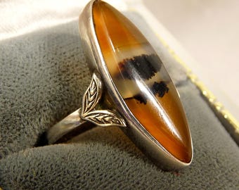 Antique Uncas Sterling & 10K Agate Ring