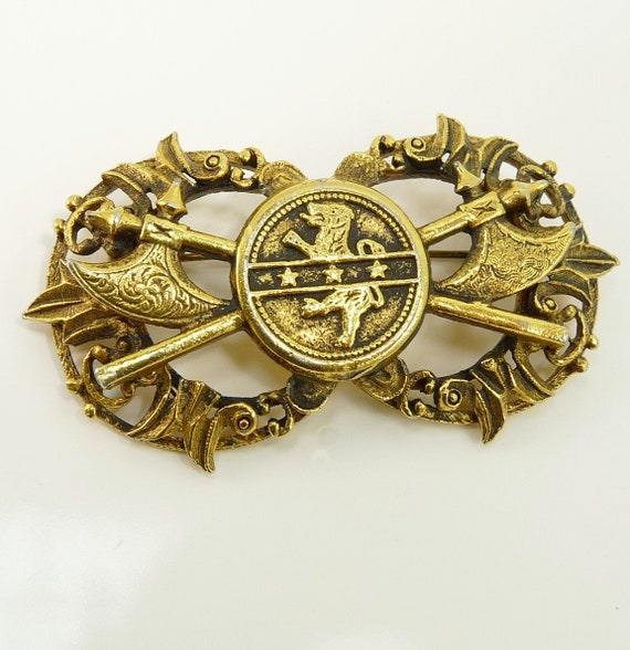 Vintage Florenza Heraldic Coat Of Arms Brooch