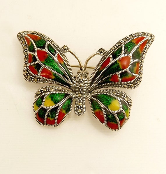 Marcasite Butterfly Brooch - Orange Enamel Marcasite Butterfly Brooch - Orange Enamel