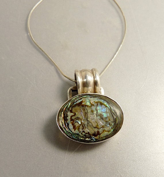 Mexico Sterling 925 & Abalone Pendant Necklace - image 4