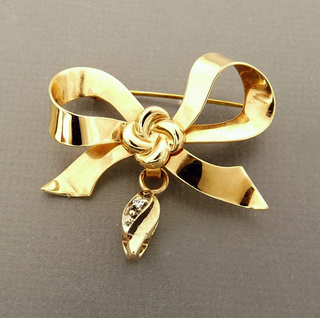 Vintage 14K Gold Bow Watch Pin Brooch - Etsy