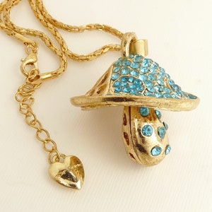 Betsy Johnson Jewelry Toadstool Pendant Necklace Blue Rhinestone Statement Jewelry