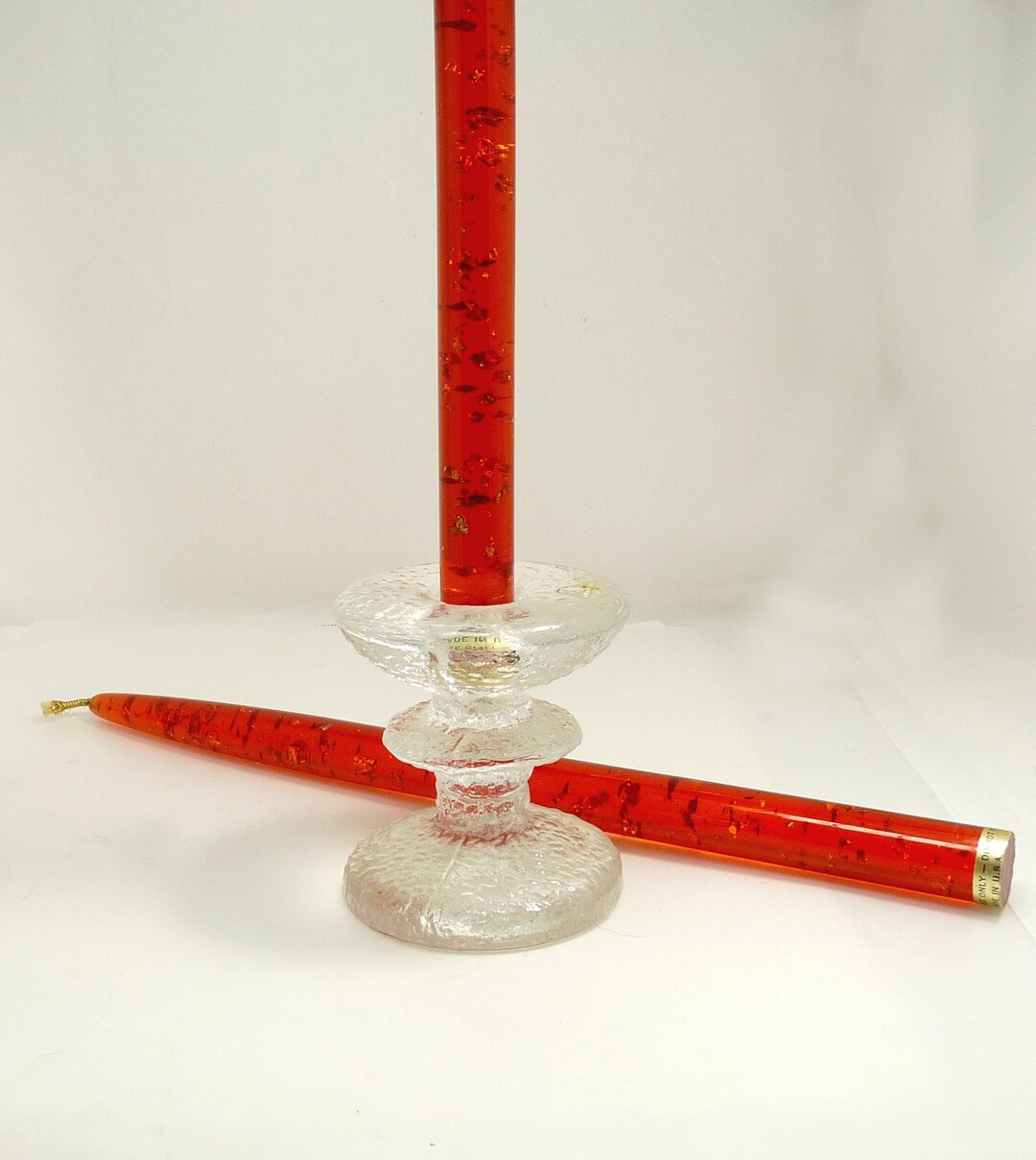 MCM Long Lucite Pillar Candles Orange With Gold Glitter Etsy