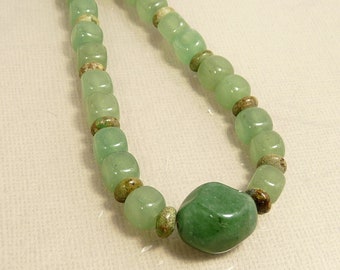 Green Aventurine & Jasper Bead Necklace Sterling 925 Clasp