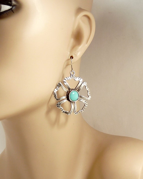 Southwestern Sterling & Faux Turquoise Earrings S… - image 2