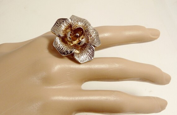 Sterling 925 Ring Hibiscus Flower Statement Jewel… - image 5