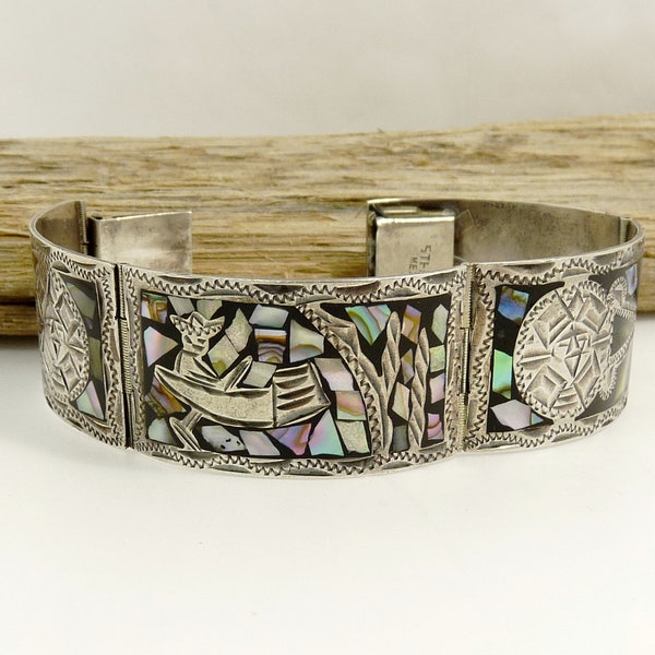 Mexico Sterling & Abalone Inlay Panel Bracelet