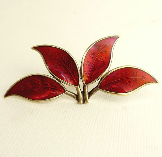 David Andersen Brooch Enamel Leaf Brooch Sterling Silver Norway