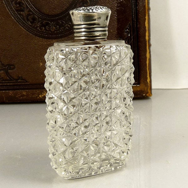 Antique Cut Crystal & Sterling Perfume Flask Bottle Unger Bros Silver