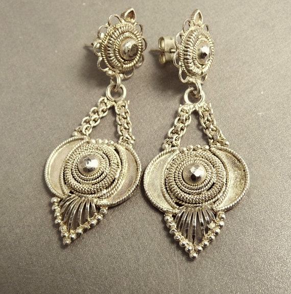 Vintage Silver Filigree Earrings Boho Ethnic Trib… - image 3