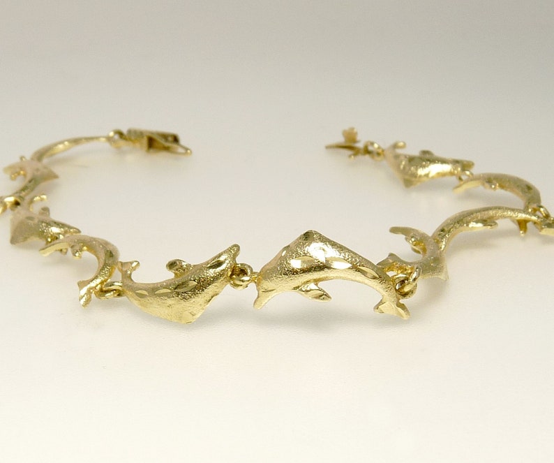 Vintage 14K Gold Dolphin Link Bracelet Etsy