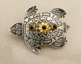 Jane Carpenter Millodot Sterling Turtle Brooch Pin Mixed Metals