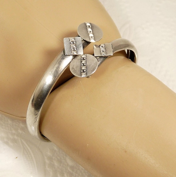 Antique Sterling Silver Bypass Cuff Bracelet - image 2