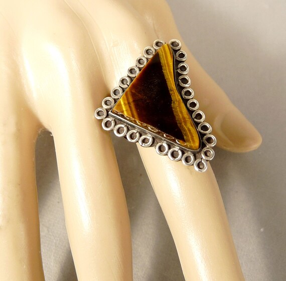 Mid Century Mexico Sterling & Tiger Eye Ring Mode… - image 5